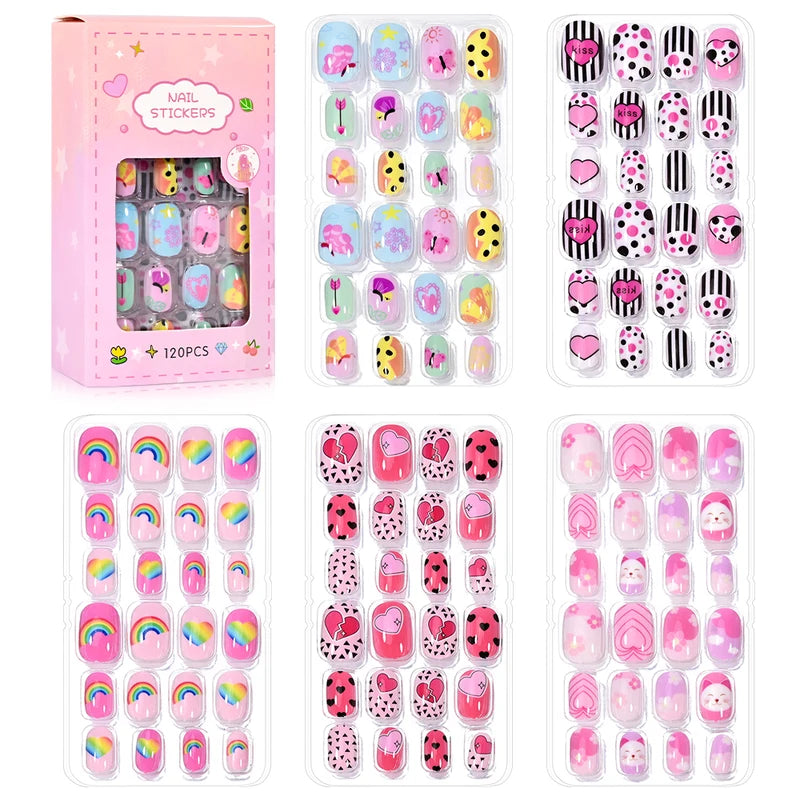 Cartoon Girl Fake Nail Tips Set for Kids - Princess, Cat, Rabbit, Unicorn Press-On Manicure
