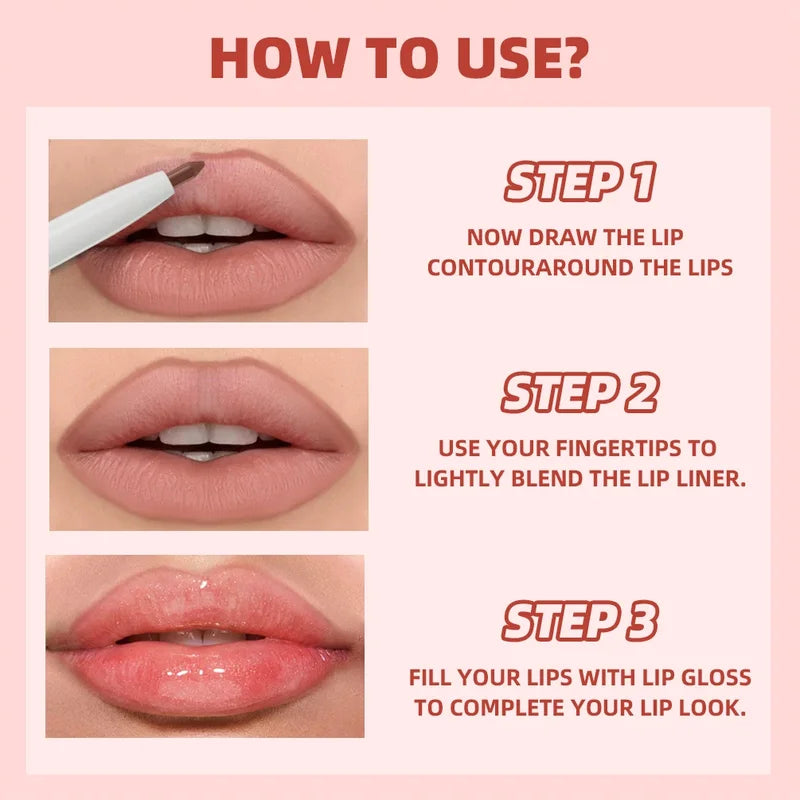 2-in-1 Lip Liner and Lip Gloss Set - Moisturizing, Natural & Sparkling Finish