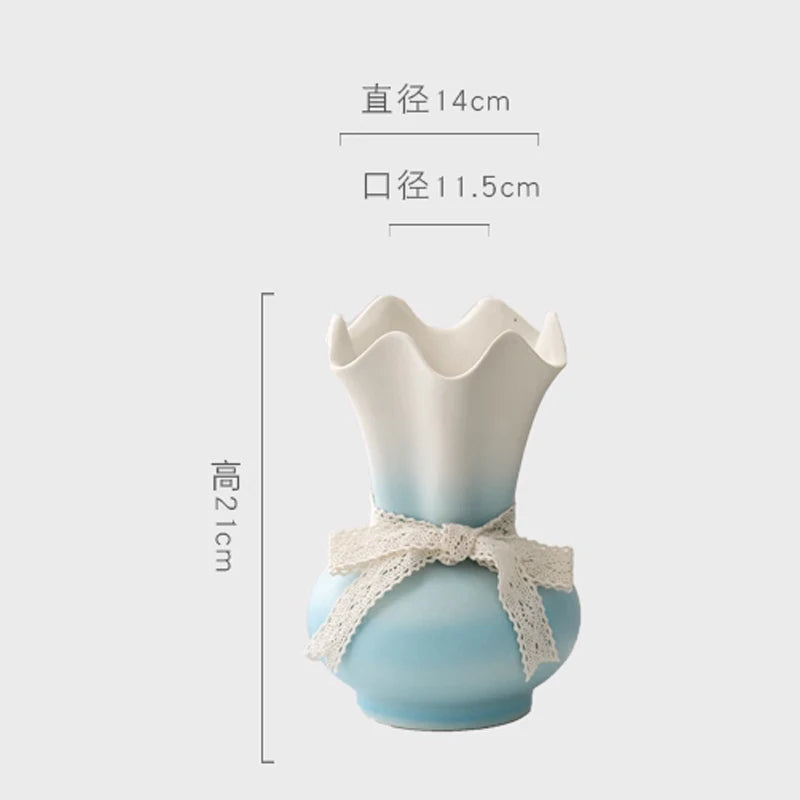 Chinese Style Ceramic Gradient Wide Mouth Vase for Home Decor, Flower Ware, 1Pc