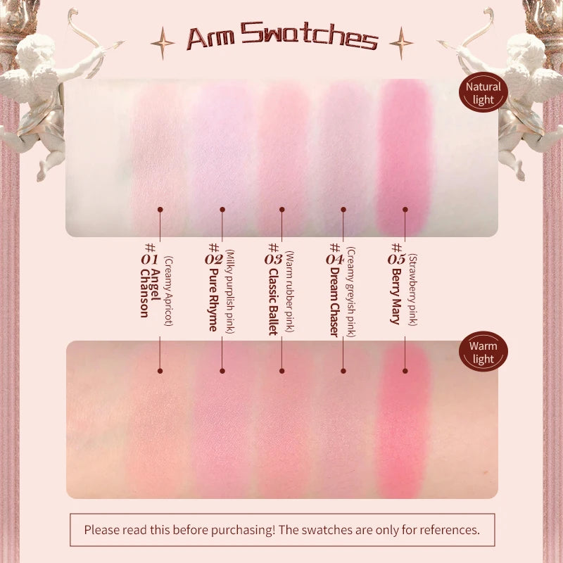 Flower Knows Embossed Blush Face Makeup - Matte Shimmer Waterproof Natural Nude