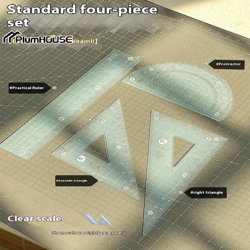 4PCS Measuring Ruler Set - Transparent Plastic Stationery for Students