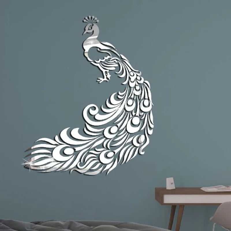 Acrylic Peacock Mirror Wall Sticker - Geometric Home Decor, DIY Wall Art for Living Room & Bedroom