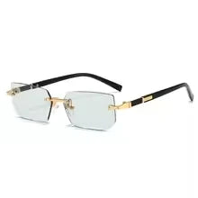 Unisex Rimless Rectangle Sunglasses UV400 Polarized Metal Frame Small Square Shades