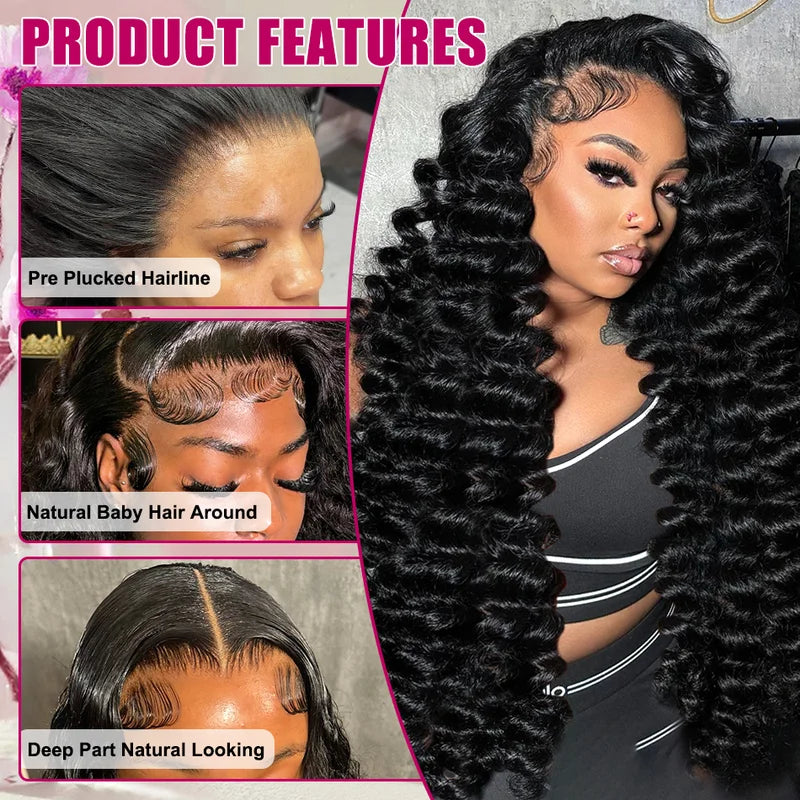 Deep Water Wave Human Hair Wig 13x6 Lace Front Curly Wig for Women