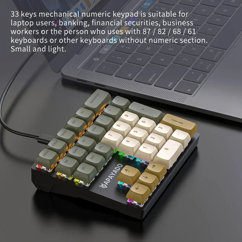 Mechanical Numeric Keypad 33 Keys with Multi-Color Lighting for Office & Finance