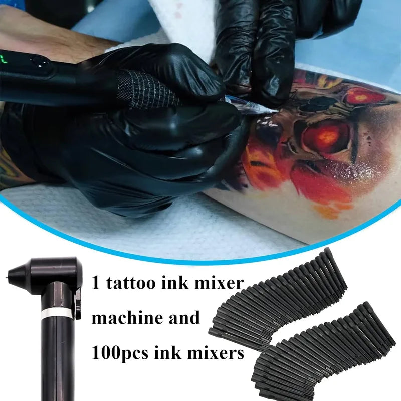 Tattoo Ink Mixer Machine Kit with 100 Mixing Sticks for Fast Color Blending - Tattoo Supplies
