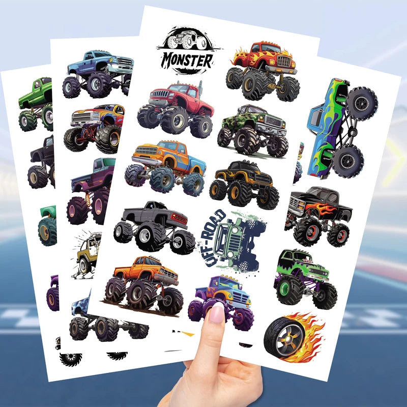 10 Sheets Monster Trucks Temporary Tattoos for Kids Body Stickers