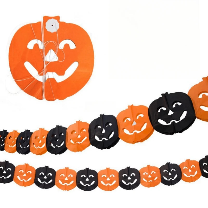 Halloween Paper Banner Garland with Spiders Pumpkins Ghosts Bats - Party Decorations