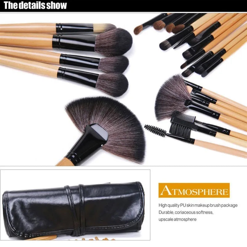 24-Piece Makeup Brush Set with Portable Leather Case - Professional Cosmetics Tools