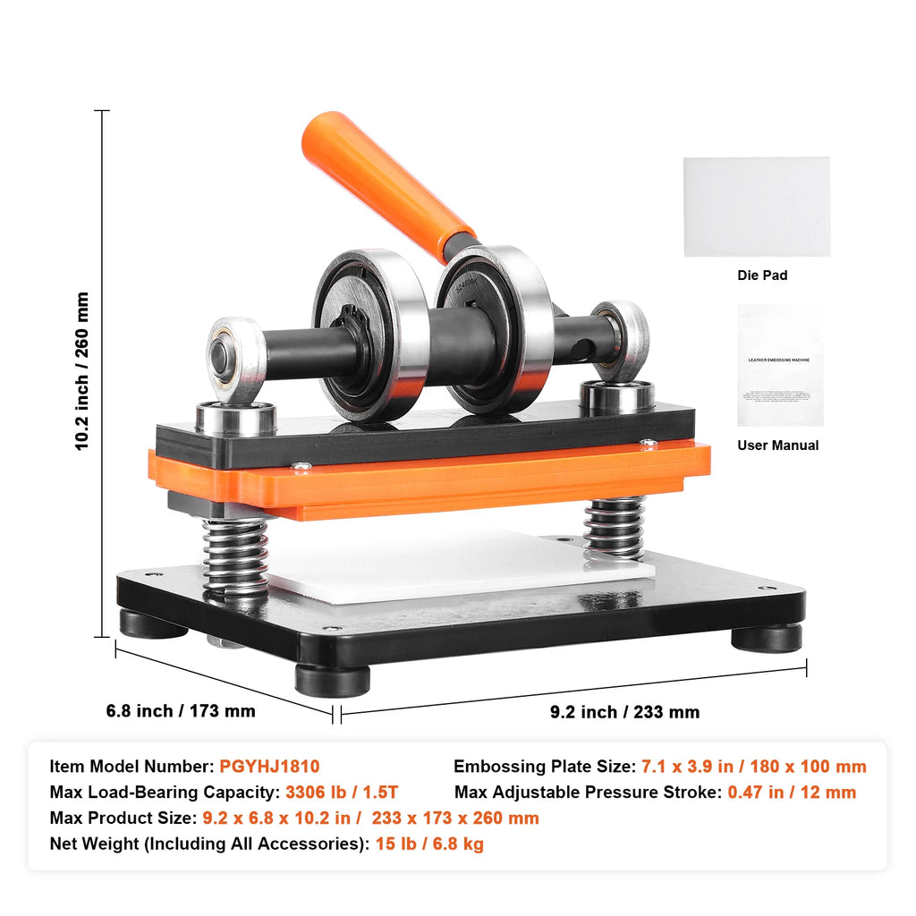 Leather Embossing Machine with Adjustable Pressure and Large Die Plate