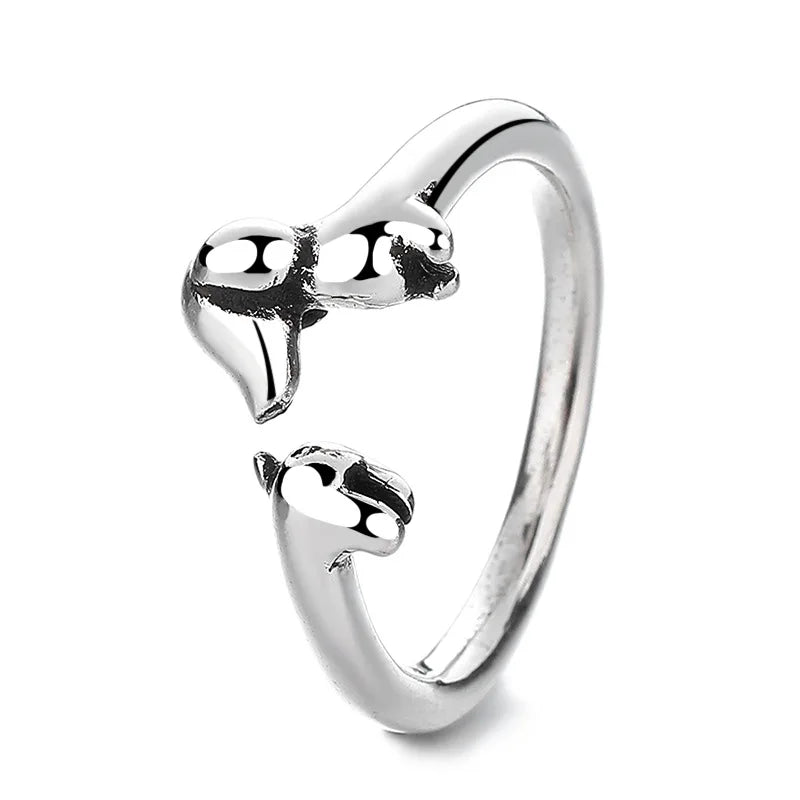 925 Sterling Silver Dog Ring for Women Vintage Jewelry Wedding Engagement Gift