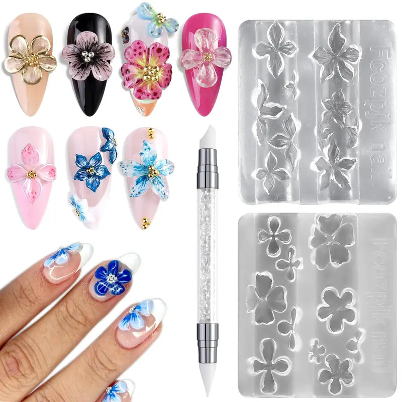 3D Silicone Flower Nail Carving Mold Acrylic Lily Hibiscus Floral Stamping Plate