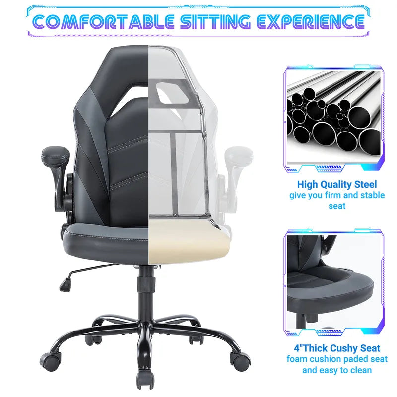 Ergonomic Office Gaming Desk Chair with Adjustable Height & Flip-Up Armrest