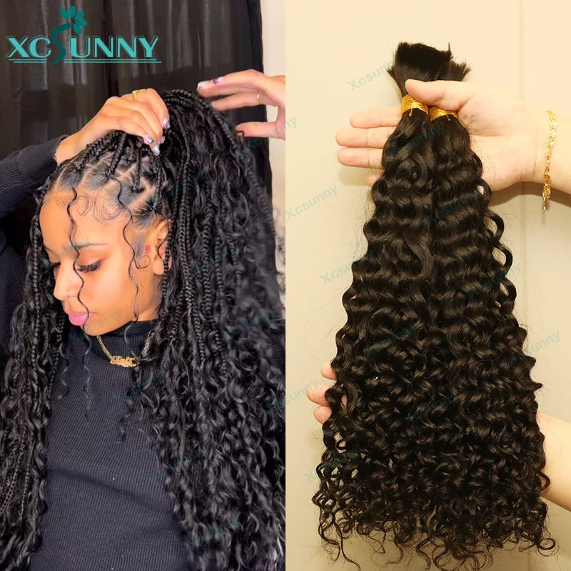 Bulk Human Hair Extensions for Braiding - Double Drawn, Curly, Blonde Mix