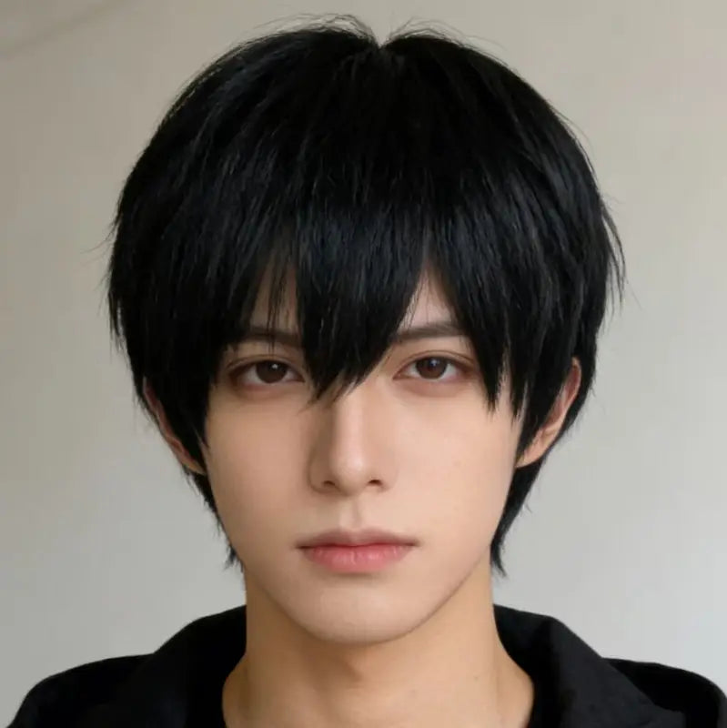 Anime Cosplay Wig 35cm Short Black Heat-Resistant Synthetic Hair for Men & Women