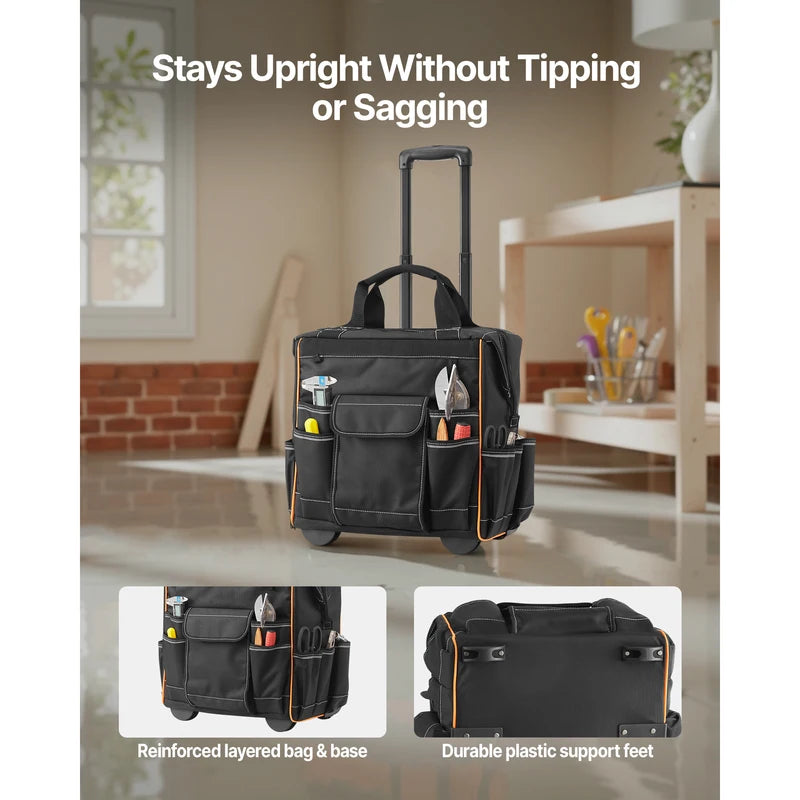 Heavy-Duty Rolling Tool Bag on Wheels with 25 Pockets, 110Lbs Capacity