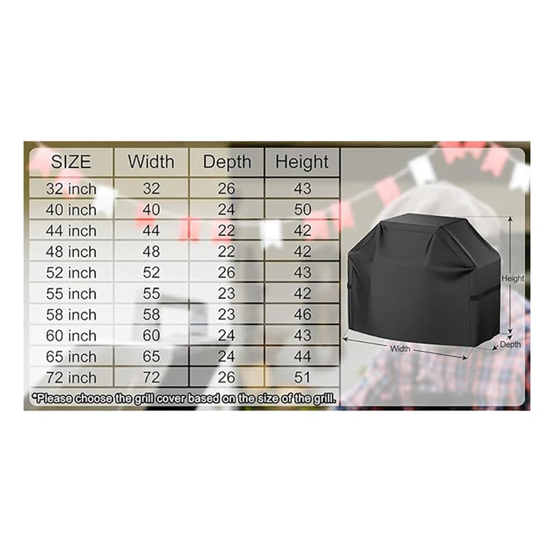 Waterproof BBQ Cover 22-72 Inch Anti-UV Fade-Resistant Grill Protector