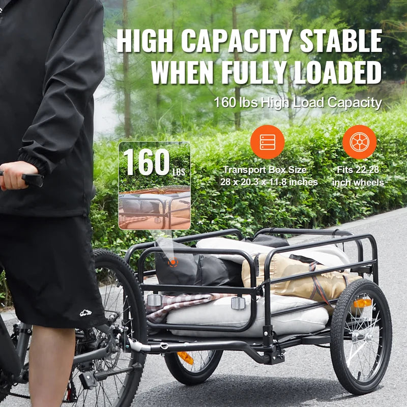 Bike Cargo Trailer 160 lbs Capacity Foldable Bicycle Wagon with 16-Inch Wheels