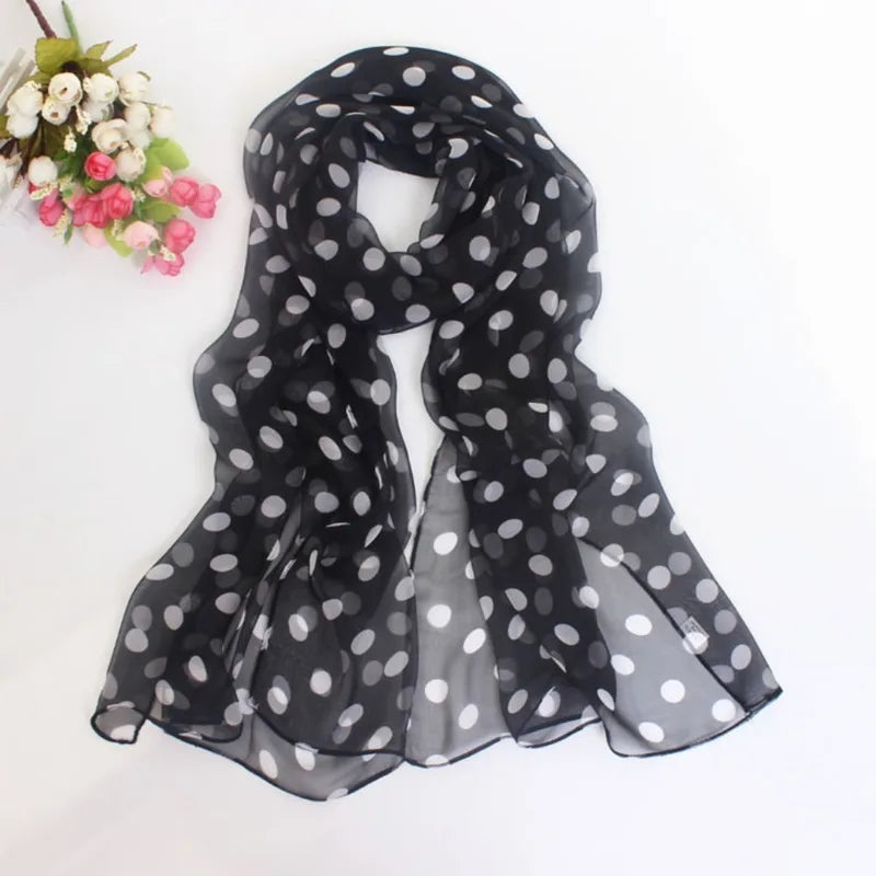 Polka Dot Chiffon Scarf Ladies Summer Neck Wrap Soft Head Covering