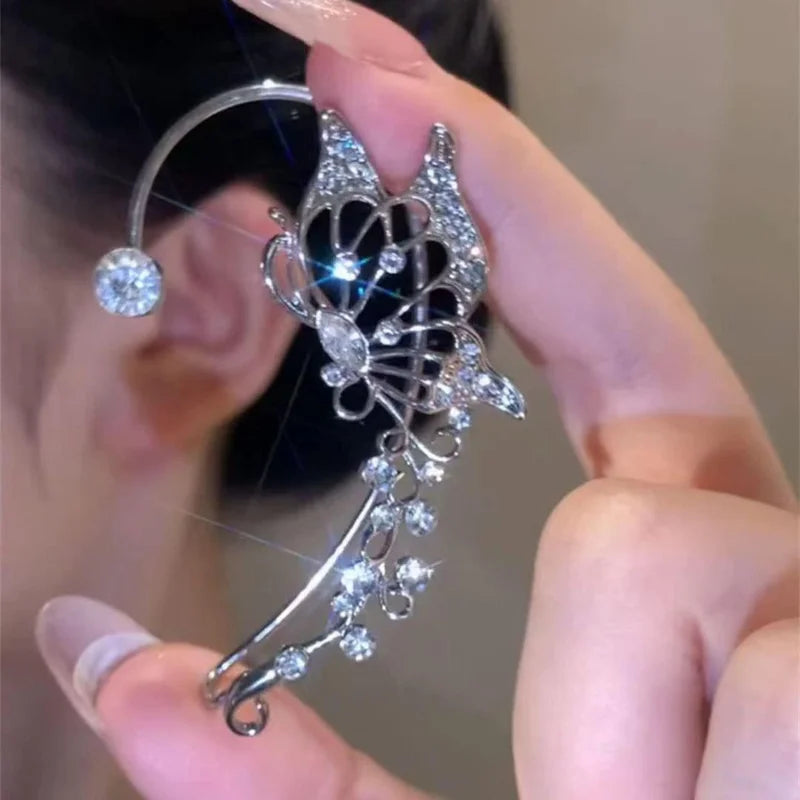 Korean Butterfly Ear Cuff Clip Earrings for Women Sparkling Zircon Wedding Jewelry
