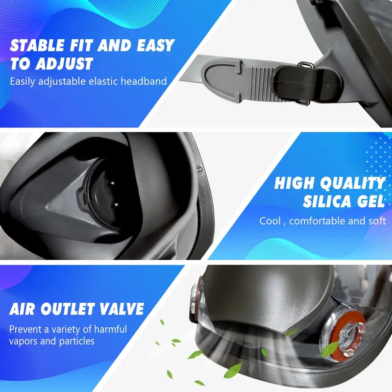 Full Face Gas Mask Respirator Large Size Reusable Chemical Dust Protective Mask