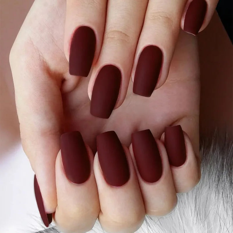 24Pcs Solid Color Short Square Fake Nails - Detachable Full Cover Nail Tips