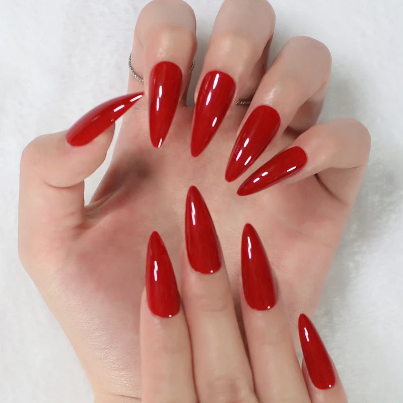Red Glossy Stiletto Fake Nails - Press On Nails for Manicure