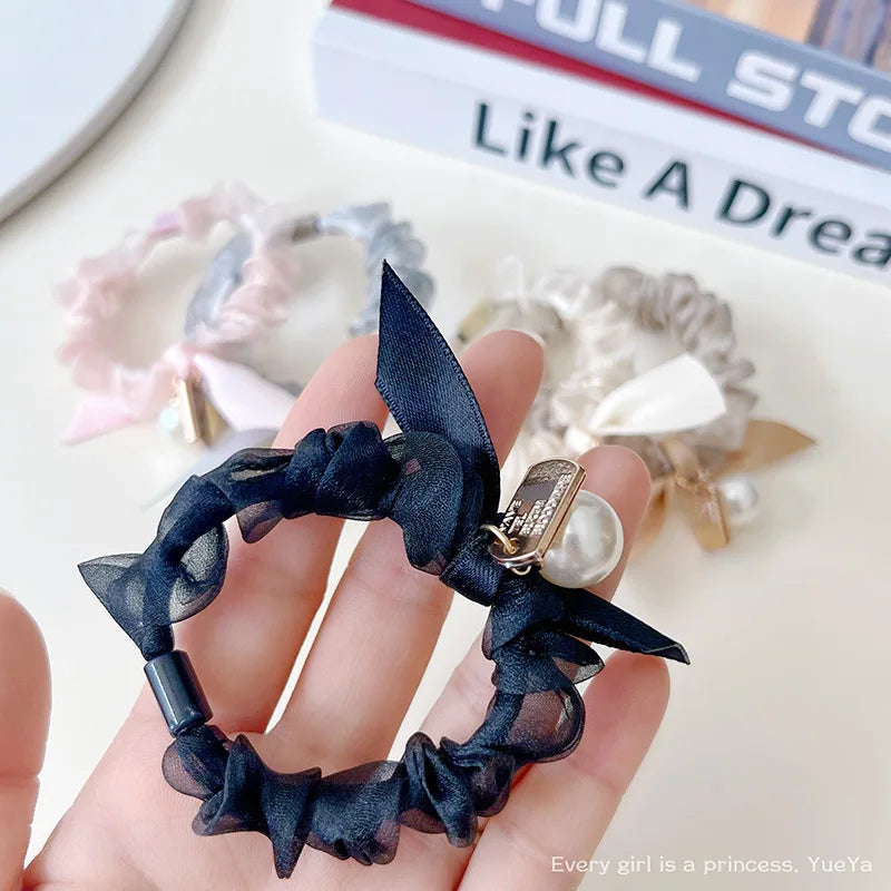 5pcs Elastic Hair Ties for Women and Girls - Korean Style Bow Hair Rings