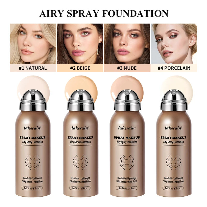 Spray Foundation with Brush Long-Lasting Water-Resistant Matte Full Coverage