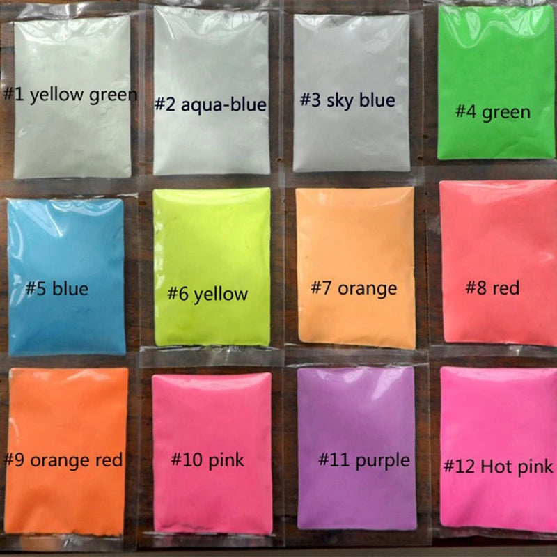 Luminous Nail Art Powder Set - 12 Colors Glow in Dark Neon Acrylic DIY