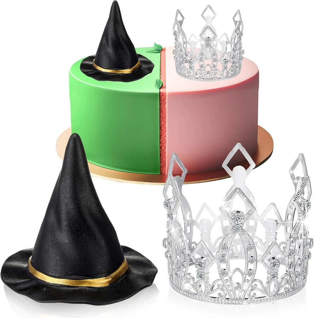 Halloween Witch Party Supplies Cake Decorations Set with Crown and Broom