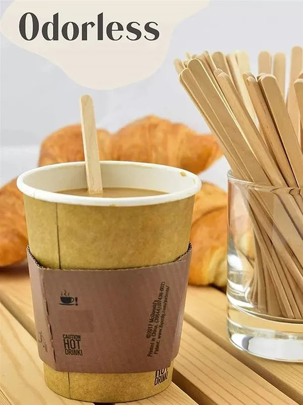 Disposable Wooden Coffee Stir Sticks 100PCS - Eco-Friendly Beverage Utensils