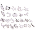 30pcs Stainless Steel Feather Leaf Moon Star Heart Charms for Jewelry Making