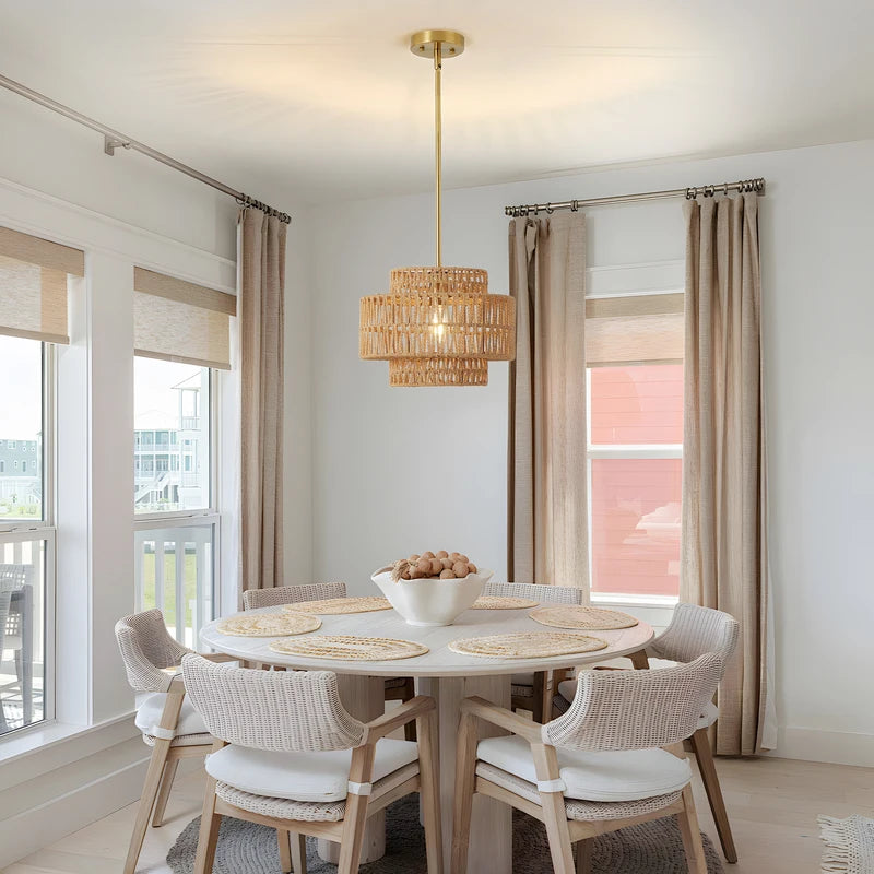 13 Inch Boho Rattan Pendant Light Chandelier for Living Room and Kitchen