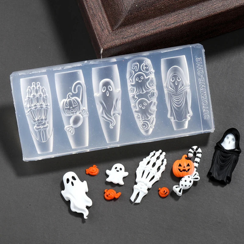 Halloween Skeleton Hand Nail Art Silicone Mold for Manicure & Nail Decor