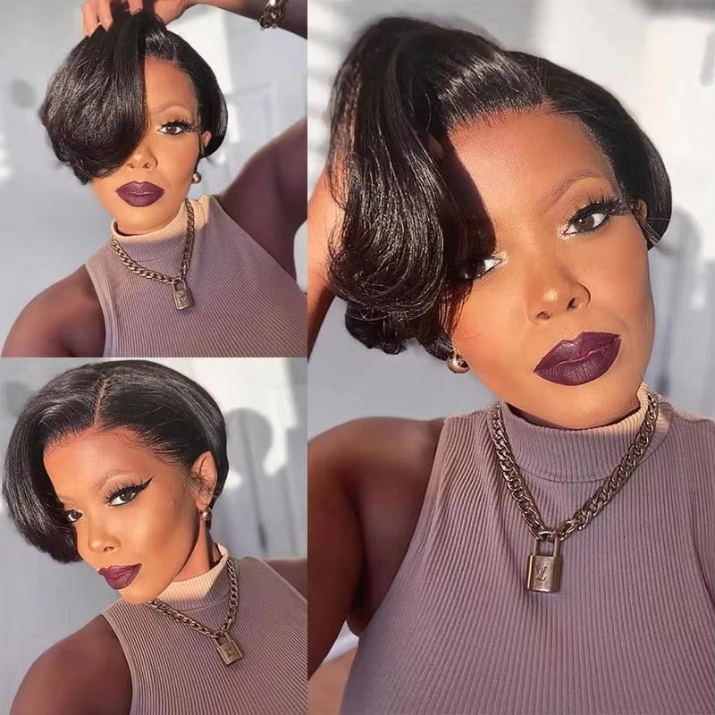 Pixie Cut Wigs for Black Women Human Hair Short Lace Front Bob Wigs T Part 13x4