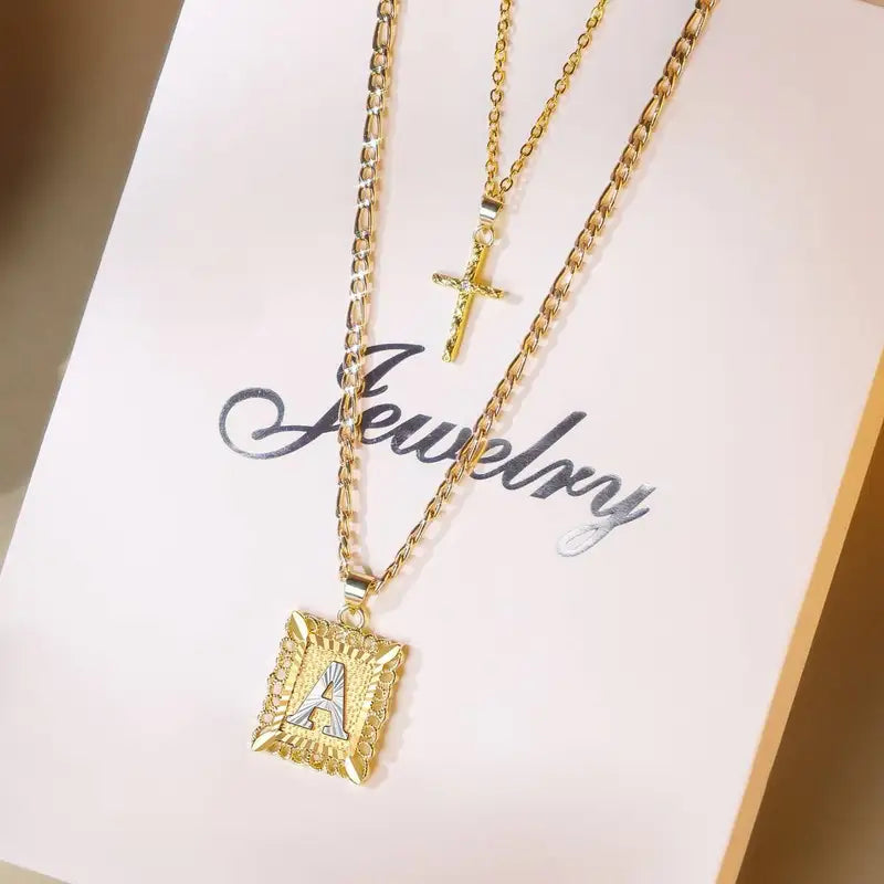 Layered Letter and Cross Necklace for Women Girls - Stylish Pendant Jewelry