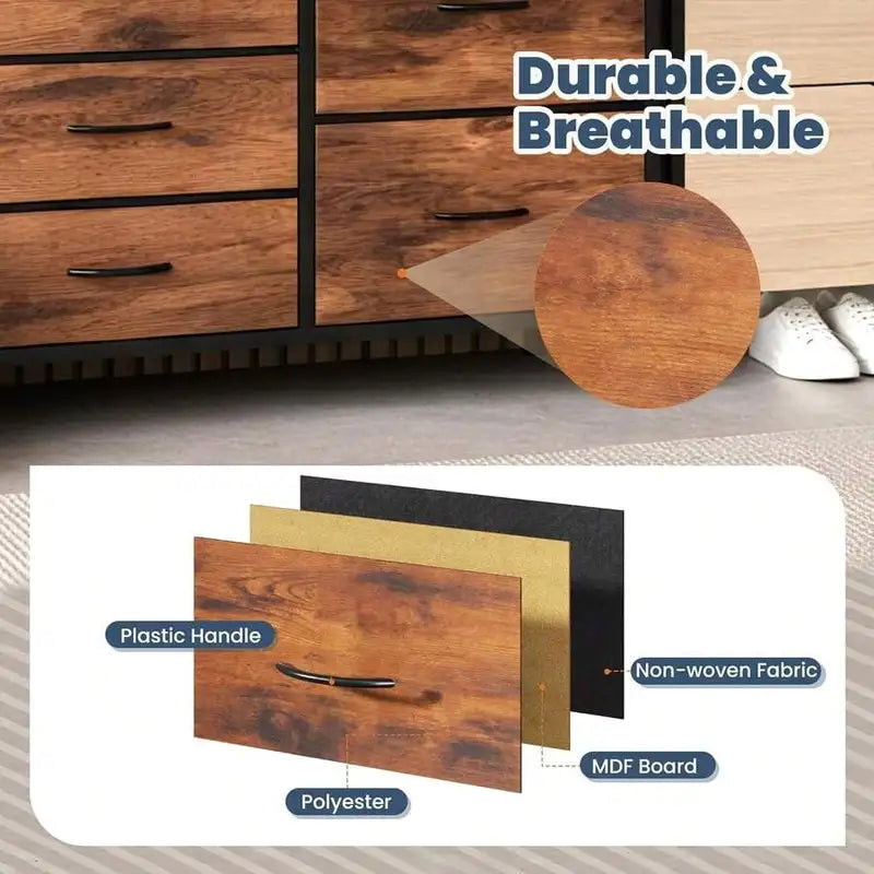 5 Storage Drawers for Living Room and Bedroom - Fabric Dresser with Metal Frame