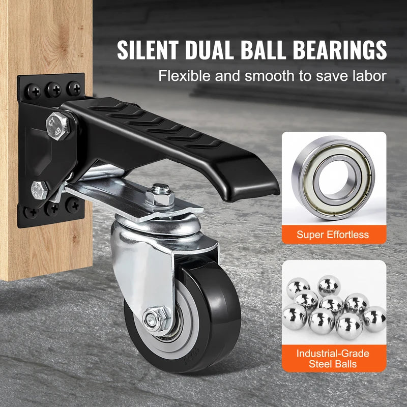 Heavy Duty Workbench Caster Wheels Set - 165 lbs, 2.5-inch Swivel, Side Mounted, Retractable, 360° Rotation