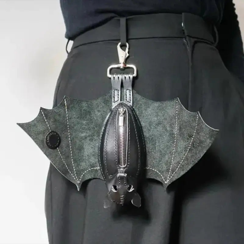 Gothic Bat Coin Purse with Foldable Wings PU Leather Keychain Wallet