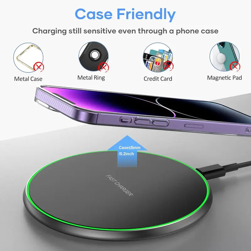 30W Fast Wireless Charger Pad for iPhone Samsung Xiaomi Qi-Enabled Devices