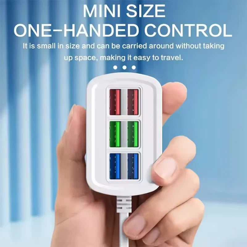 USB Charging Station 6-in-1 Power Strip with Fast Charging - 1m Cord, Multiple USB Ports