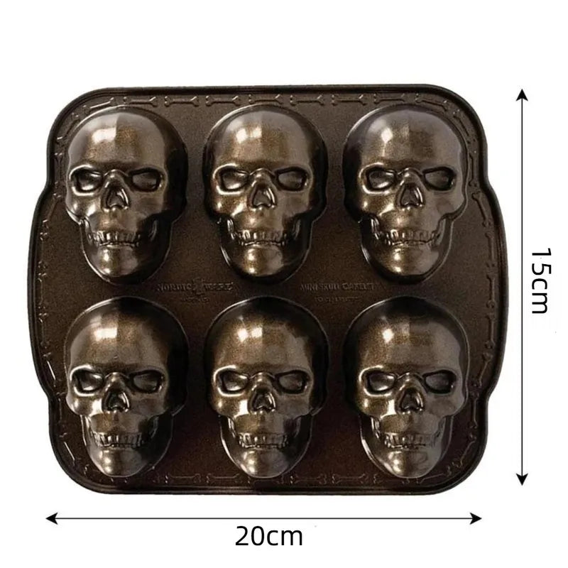 3D Skull Baking Mold Aluminum Halloween Cake Pan - Realistic Design for Spooky Treats
