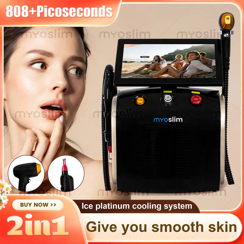 2-in-1 Diode Laser Hair Removal & Tattoo Lightening Machine - Painless Salon Device