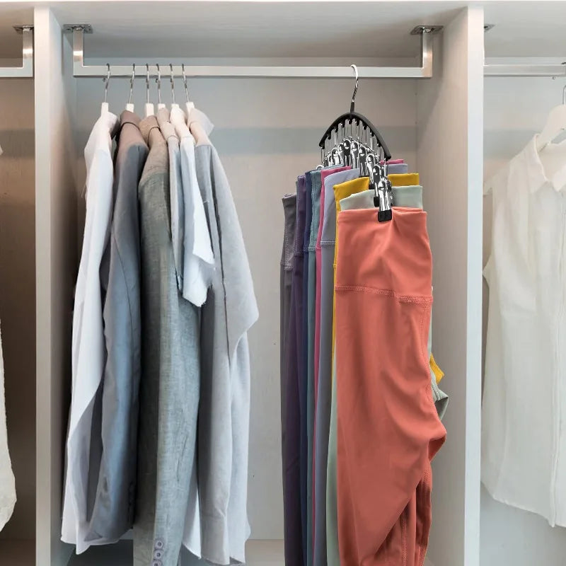 Multi-Shape Metal Hangers with 10 Clothespins for Closet Pants Hats Organizer