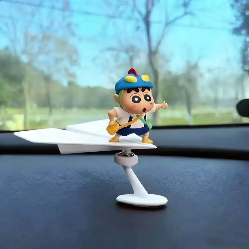 Anime Crayon Shin Chan Figure with Rotating Aircraft Car Dashboard Ornament Gift