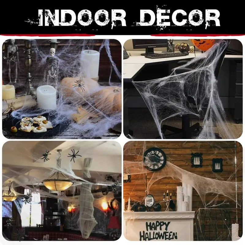 Halloween Spider Web Decorations with Fake Spiders, Stretch Cobwebs for Indoor Outdoor Party