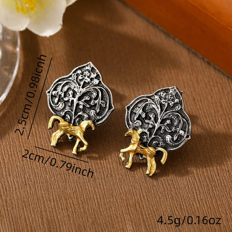 Three-Dimensional Horse-Shaped Floral Drop Earrings for Women - Stylish and Lightweight