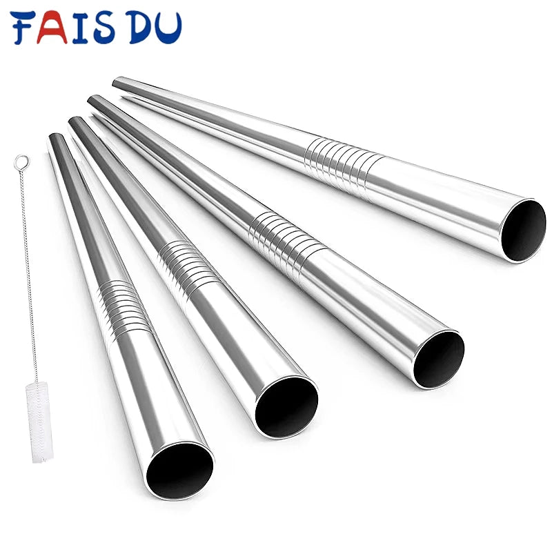 Reusable Stainless Steel Bubble Tea & Milkshake Straws with Cleaning Brush - Extra Wide 12mm Diameter