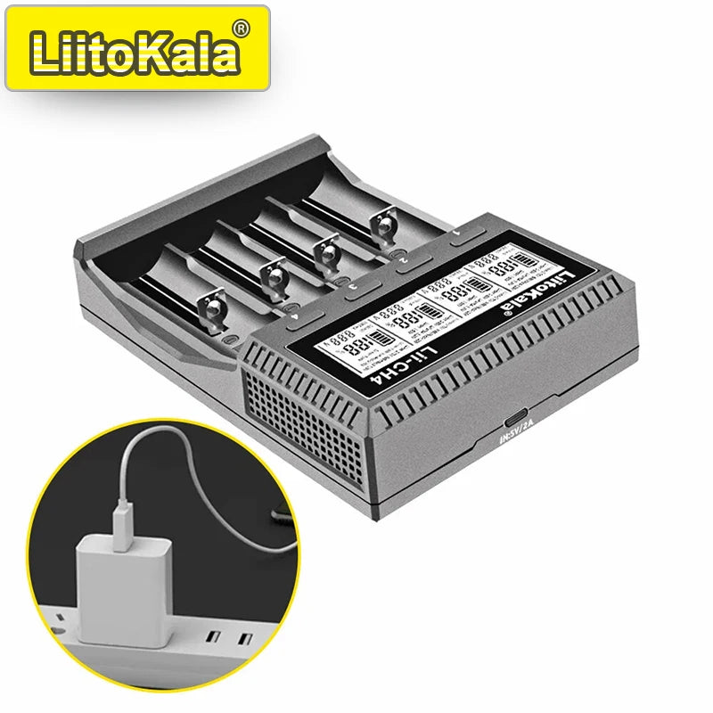 Smart Battery Charger for 18650, 21700, 26650, AA, AAA Batteries - Fast USB-C Charging